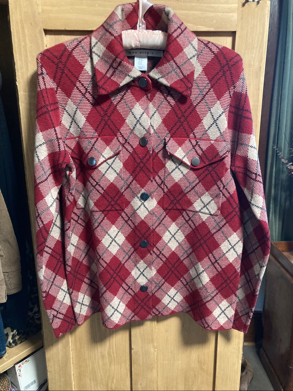 Max Studio Red and Ivory Button Down Shirt